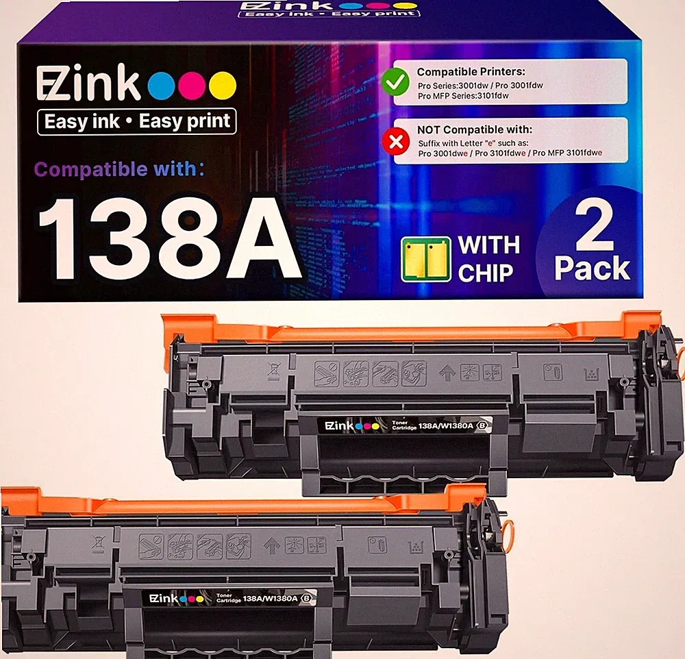 E-Z Ink 138A W1380A Compatible for Black Laserjet Toner Cartridge 138X W1380X