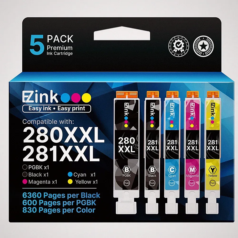 E-Z Ink 4.8 x 4 x 2.4 inches, 1 PGBK,1 Black,1 Cyan,1 Magenta,1 Yellow