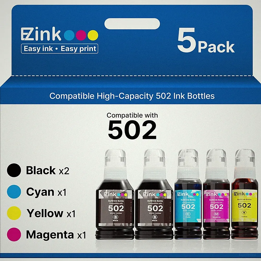 E Z Ink 502 Ink Refill Bottles 5 Pack For Epson Ecotank Printers 140Ml 70Ml