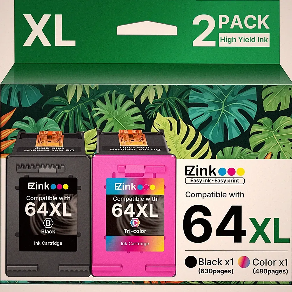 E-Z Ink 64XL Ink Cartridges Black and Color Combo Pack Remanufactured for HP...