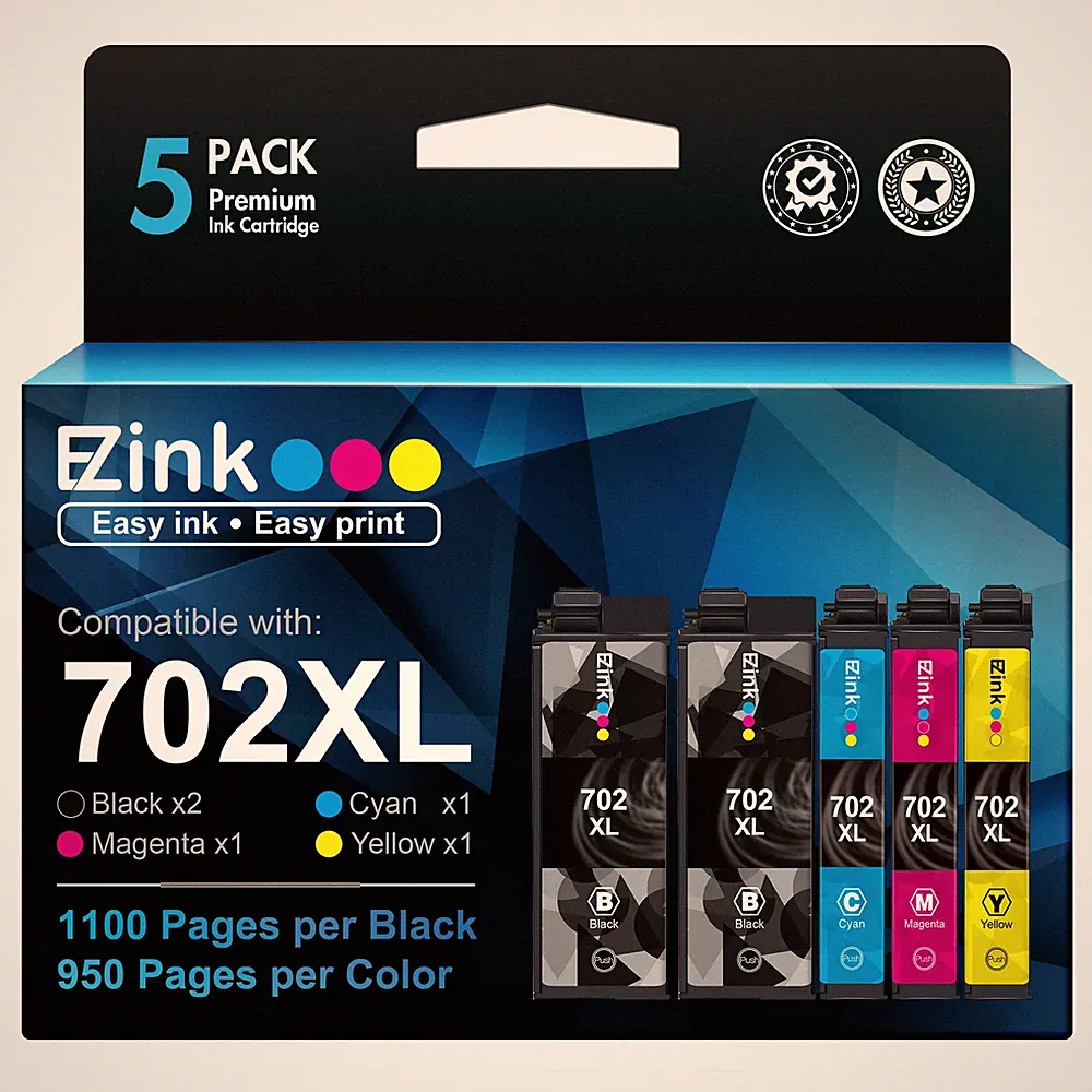 E Z Ink 702XL Ink Cartridges Combo Pack for Epson Printers 5 Pack