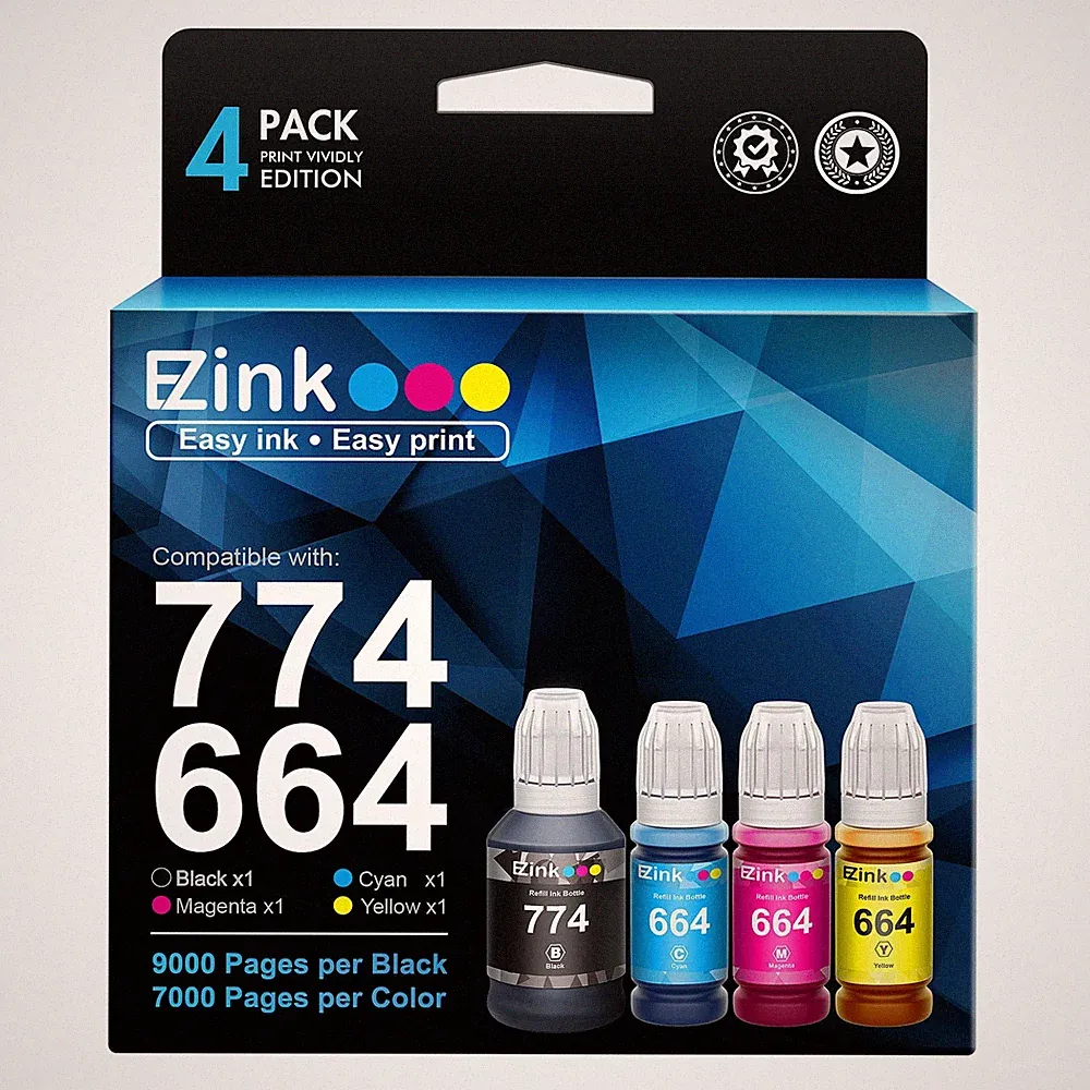 E Z Ink Compatible Ink Bottles for Epson 774 T774 664 T664 4 Pack