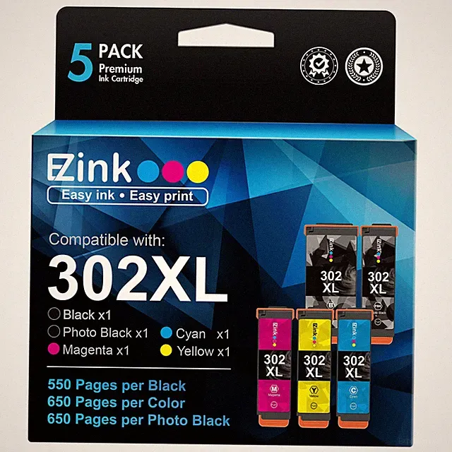 E Z Ink Replacement Cartridges for Epson 302XL 5 Pack Black Color Ink